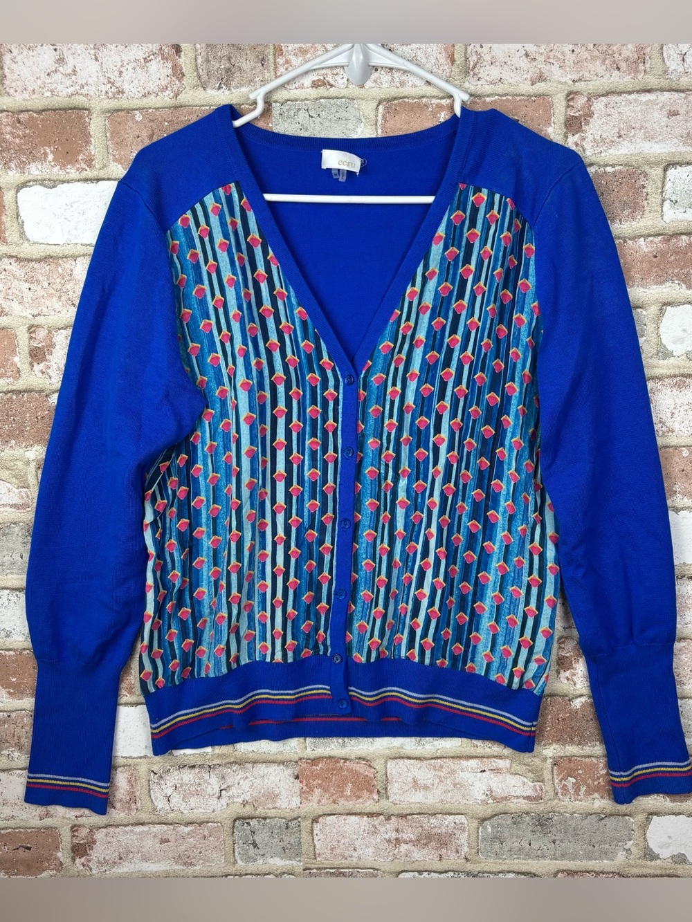 Ecru Mixed Media Blue button front cardigan Silk | women’s Medium